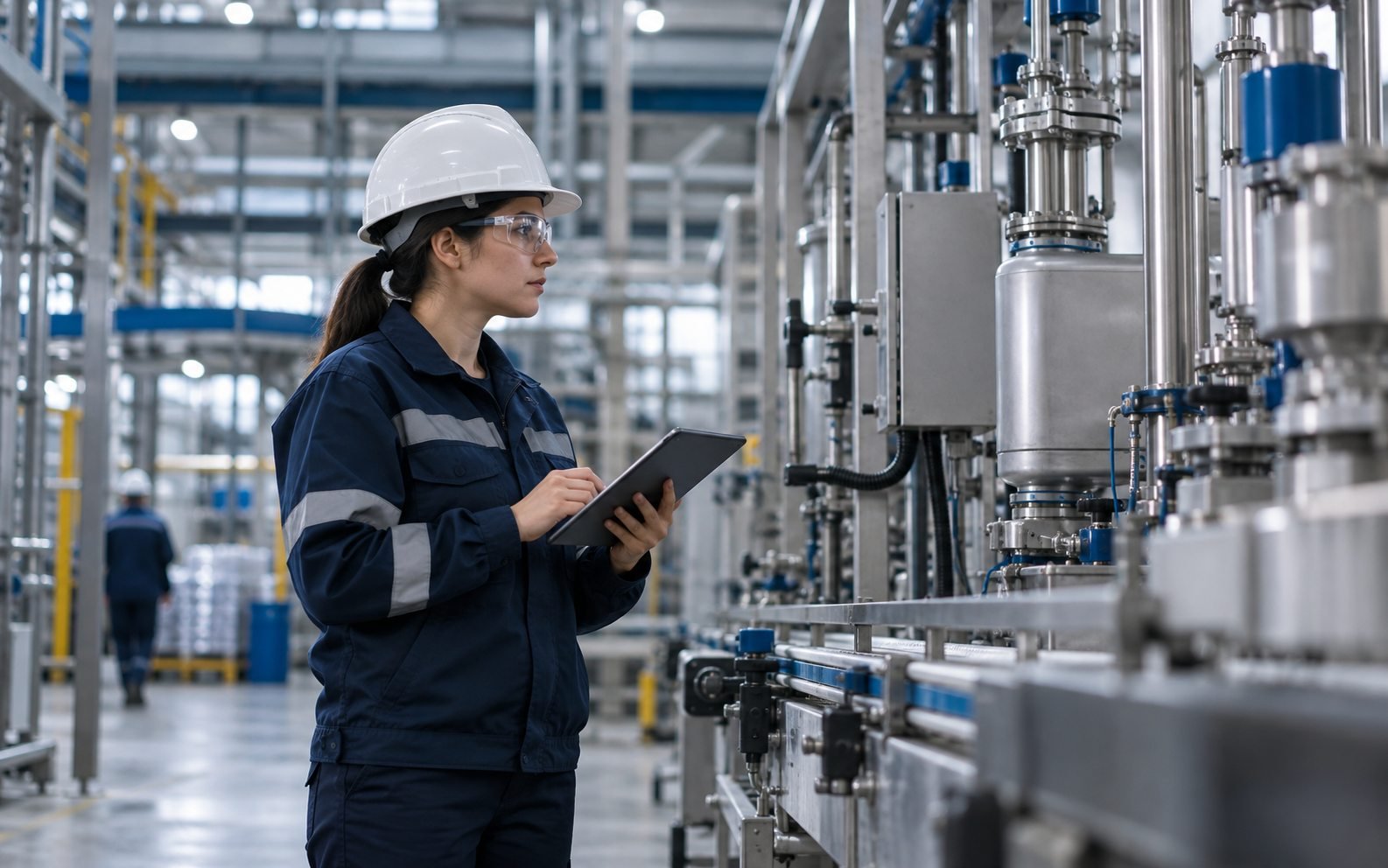 Profesional realizando una inspección en una planta industrial