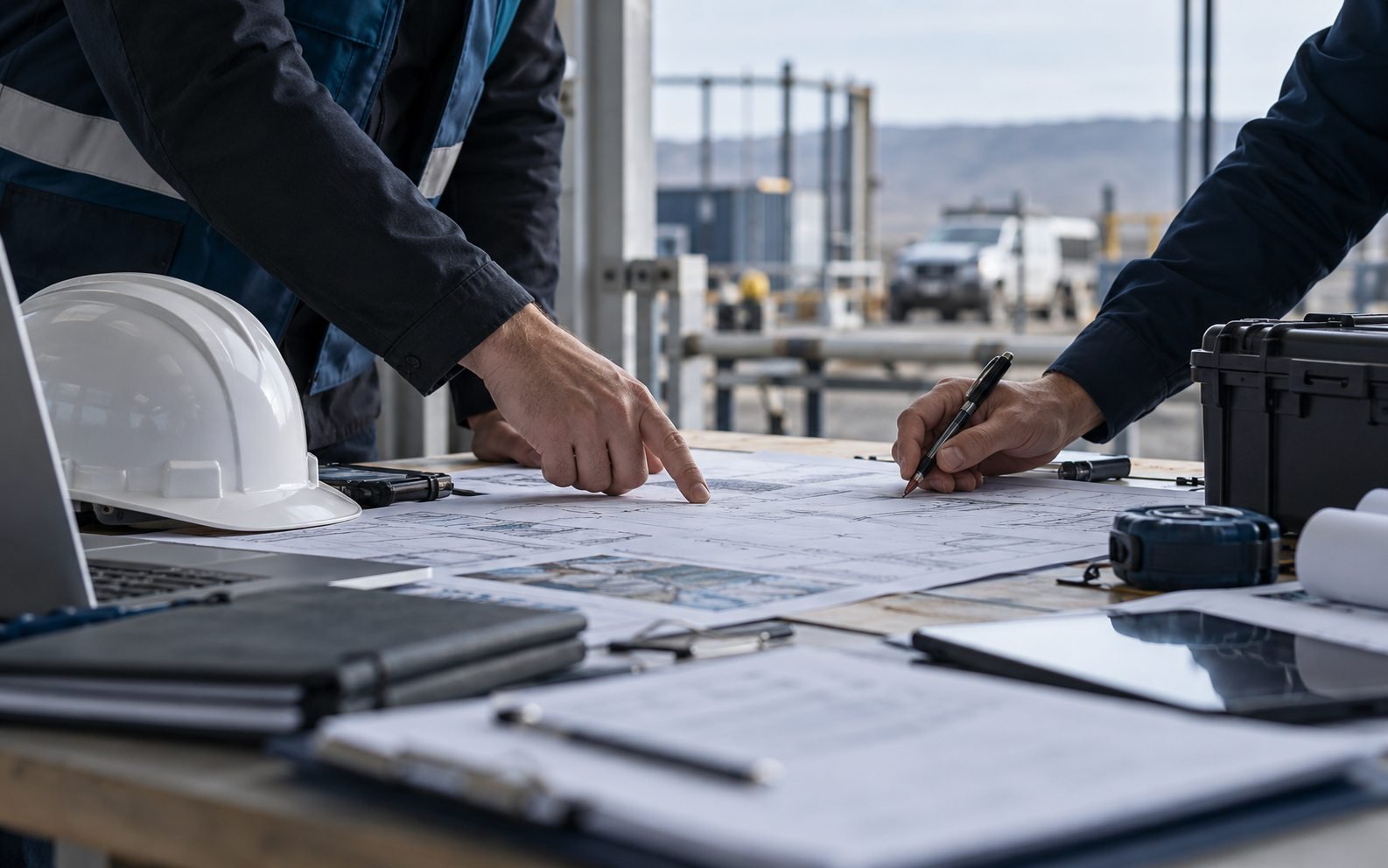 Profesionales revisando un plan de trabajo preventivo